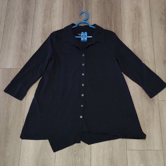 Dark Navy Blue 3/4 Sleeve Button Down Shirt - Picture 1 of 12